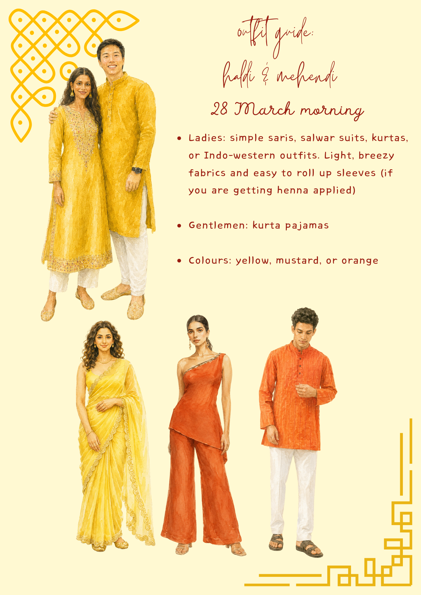 outfit guide: haldi & mehendi, 28 march morning